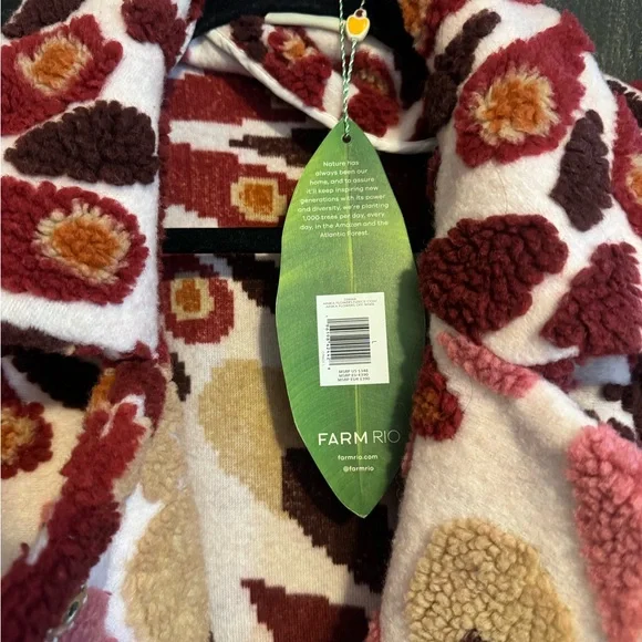 FARM Rio Ainika Flowers Fleece Coat Floral Textured - Red and Pink - Picture 7 of 10